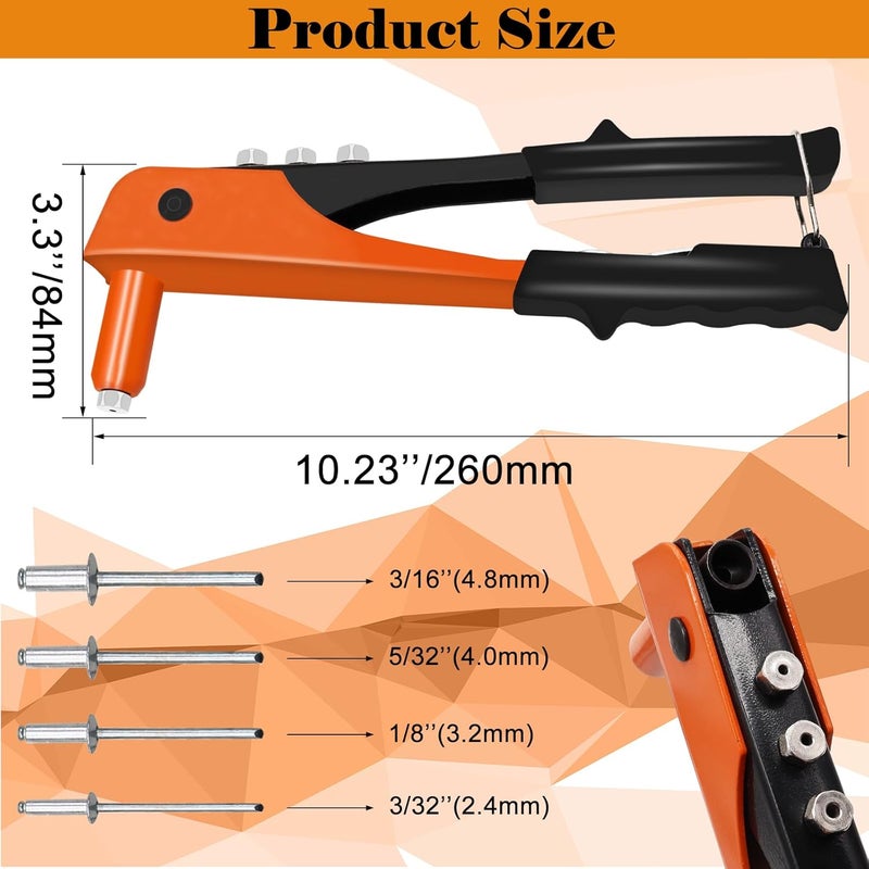Sunxeke Heavy Duty Riveter Kit,Pop Rivet Gun with Black Pop Rivets Assortment Kit,500PCS 14 Sizes Aluminum Blind Rivets for DIY/Automotive Repairs/Furniture - Image 3